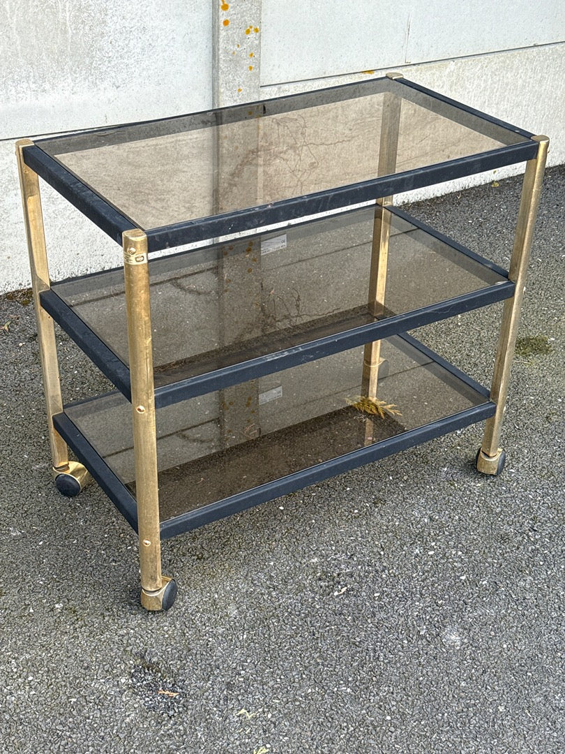Desserte à roulettes Erard – Mobilier – Laiton et verre fumé