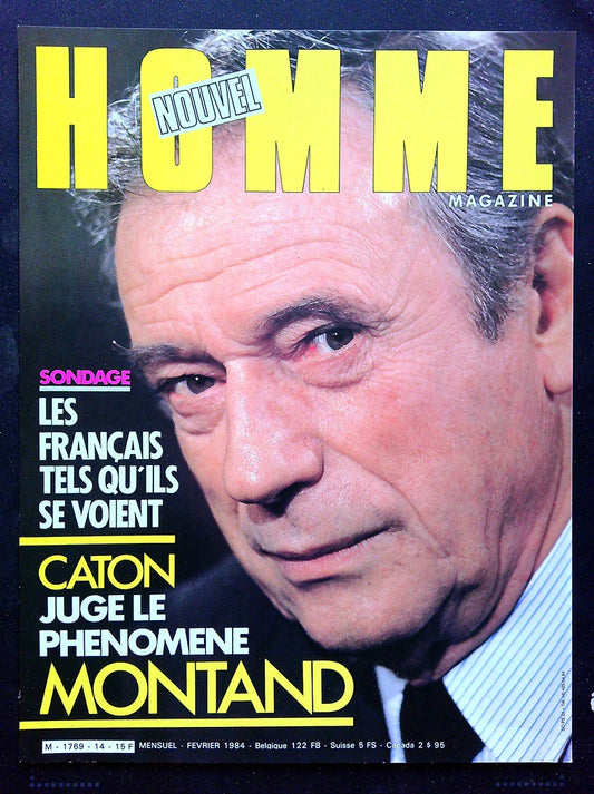 Affiche de Kiosque Plv Promo Magazine Nouvel Homme Yves Montand Jaune Février 1984