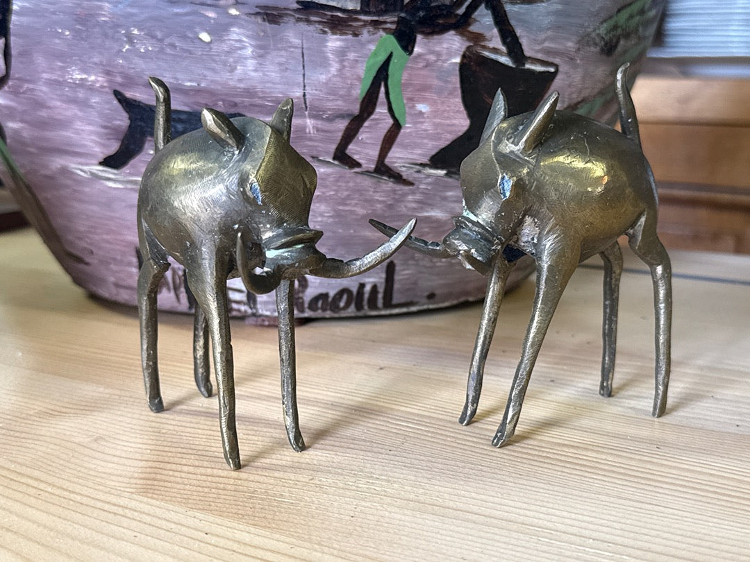 Figurines phacochères – Bronze Africain – Art – Duo vintage