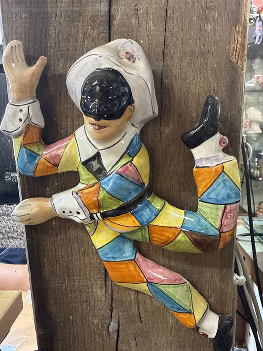 Arlequin en céramique – Premura – Décoration murale – Personnage arlecchino italien vintage
