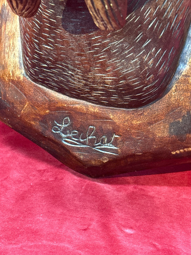 Trophée tête de bouquetin bois sculpté vintage