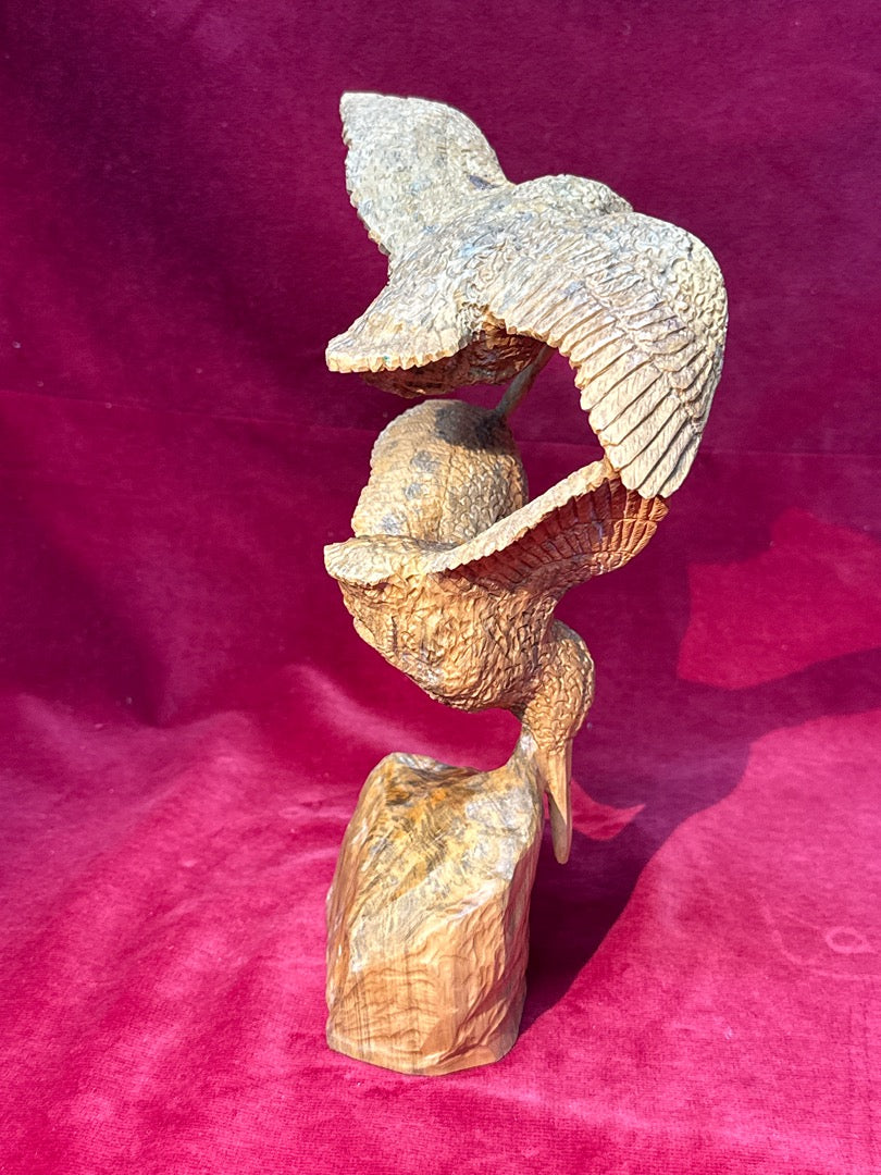 Sculpture bois oiseaux colibris Lechat 1973