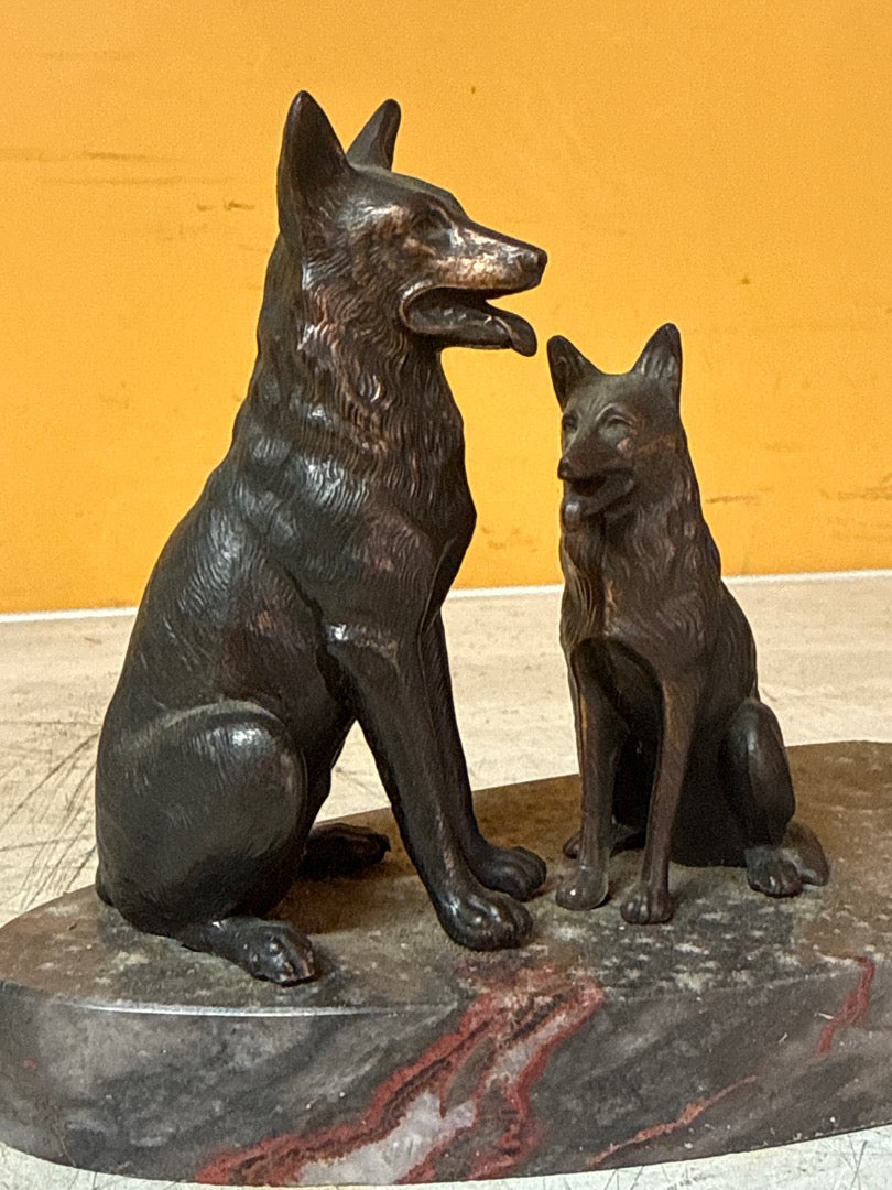 Lampe ancienne – Chiens en bronze et marbre