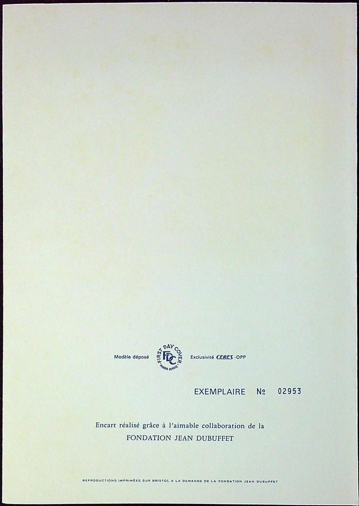 Jean Dubuffet Enveloppe Dépliant Timbre 1er jour Encart Fdc Yvert et Tellier