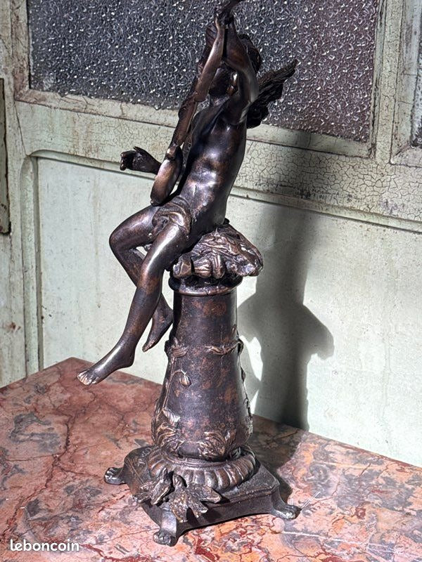Statue Chérubin – Dudley – Ornement – Bronze patiné