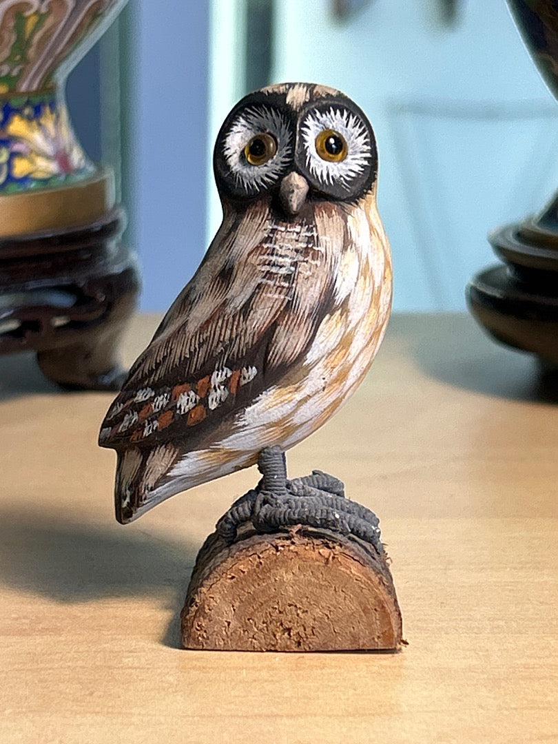 Figurine hibou / chouette bois peint