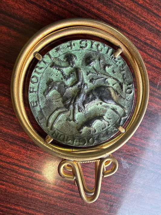 Pince à courrier – Sceau médiéval – Ornement – Laiton bronze cavalier