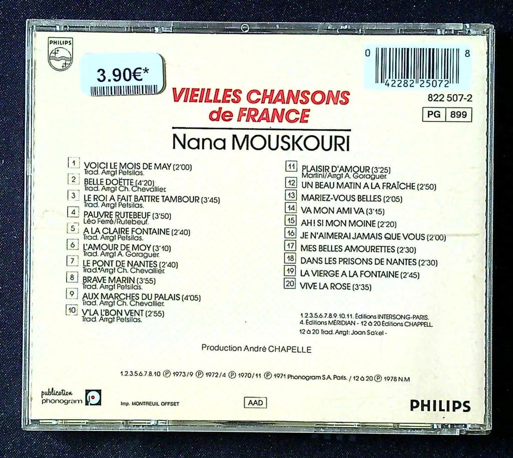 Cd – Nana Mouskouri – Musique – Vieilles chansons de France