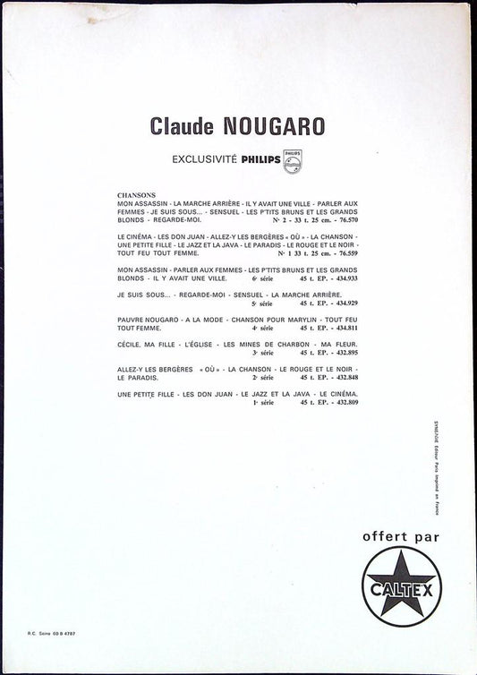 Carte promotionnelle – Claude Nougaro – Musique – Vintage Caltex