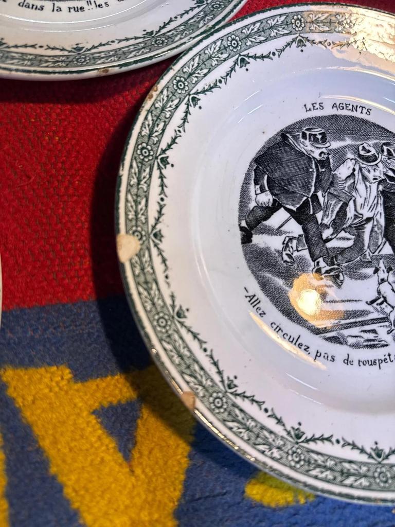 Lot d’assiettes vintage humoristique faïence St Amand