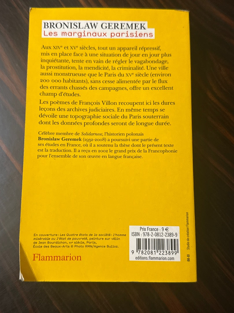 Livre – Bronislaw Geremek – Histoire – Les marginaux parisiens