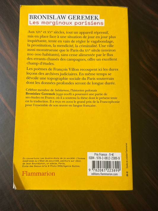 Livre – Bronislaw Geremek – Histoire – Les marginaux parisiens