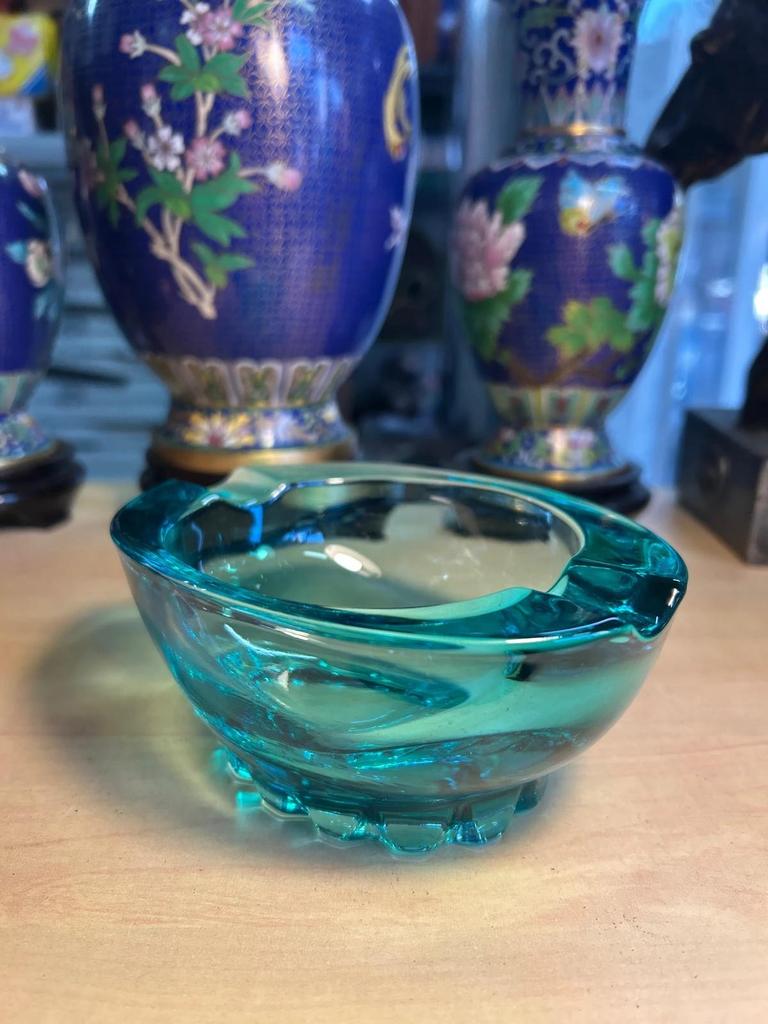 Cendrier en verre d'art Turquoise