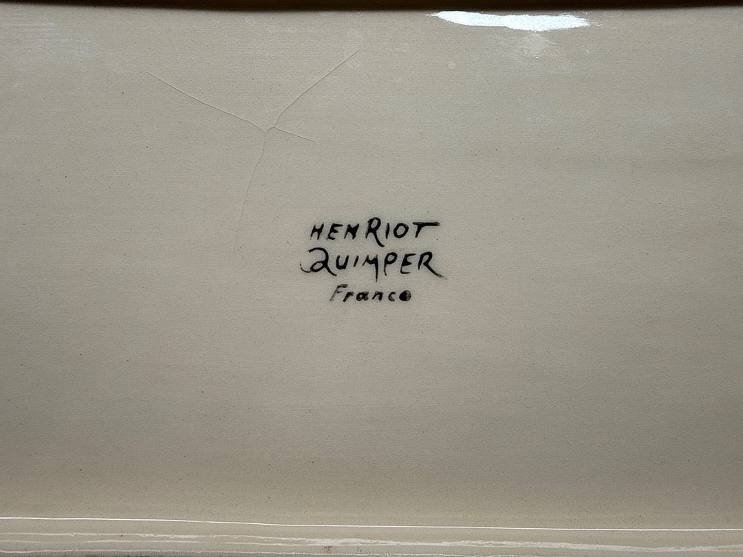 Plat de service – Henriot Quimper – Vaisselle – Faïence peinte jaune marron