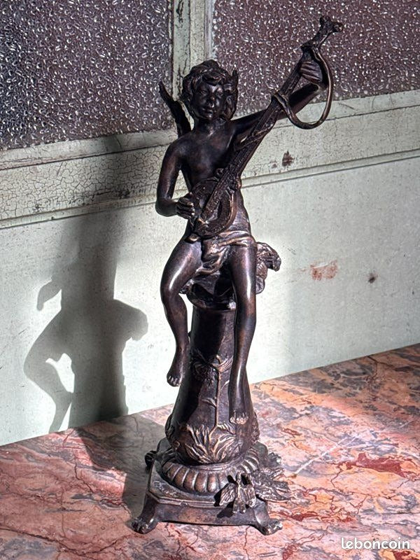 Statue Chérubin – Dudley – Ornement – Bronze patiné