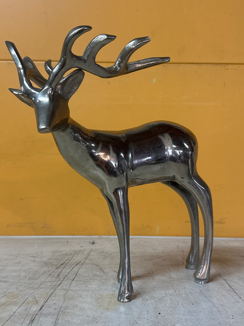 Statuette cerf – Figurine en métal argenté