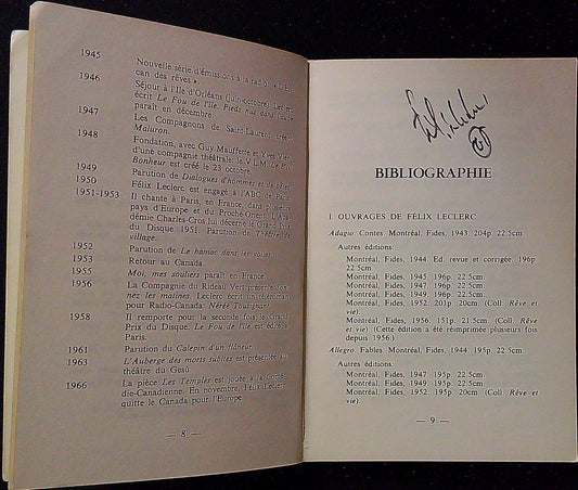 Livre Félix Leclerc – Fides – Livre – Dédicacé
