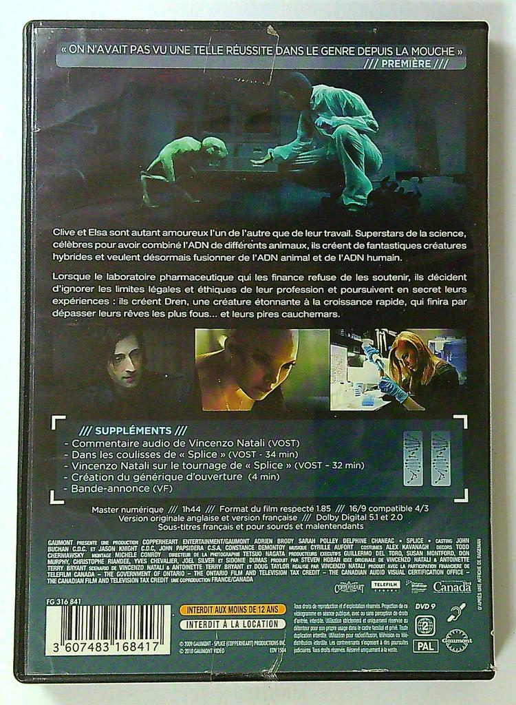 Dvd Splice Vincenzo Natali Adrien Brody Gaumont