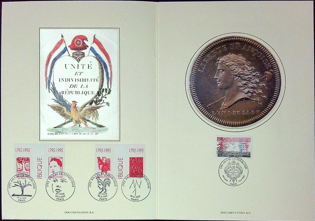 1792 République Française An 1 Enveloppe Dépliant Timbre 1er jour Encart Fdc Yvert et Tellier