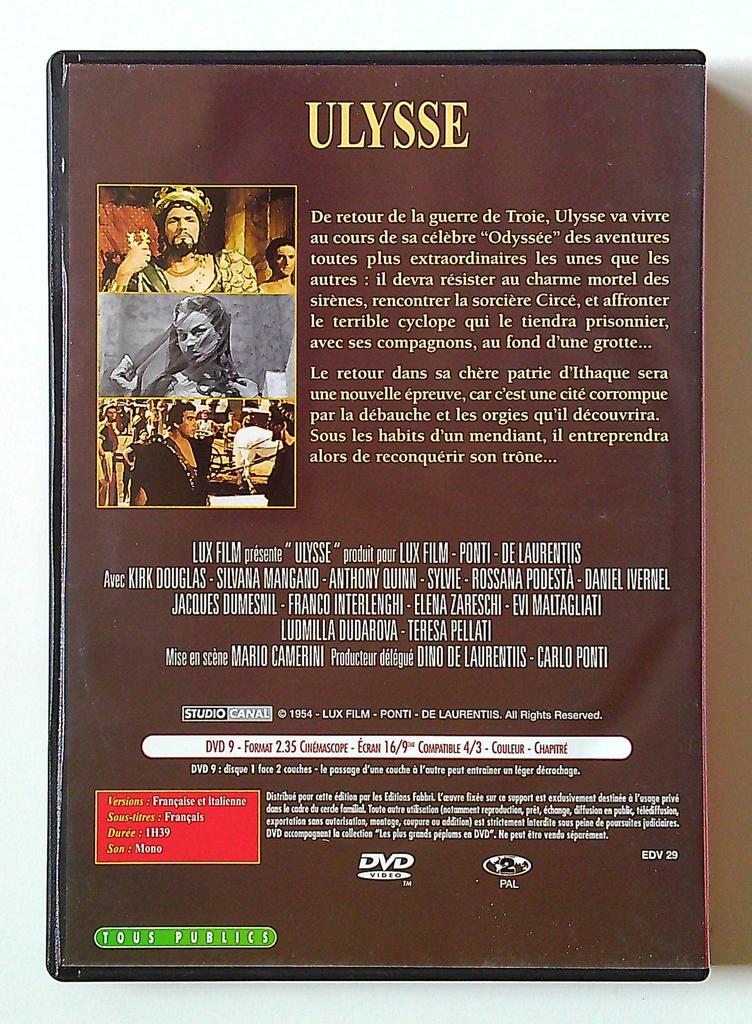 Dvd Film Ulysse avec Kirk Douglas Éditions Fabbri