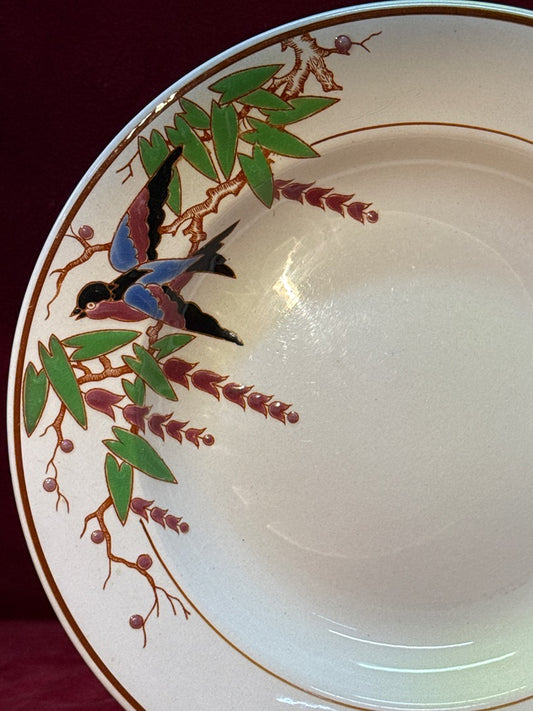 Assiette creuse Bengali Longwy France oiseau art deco