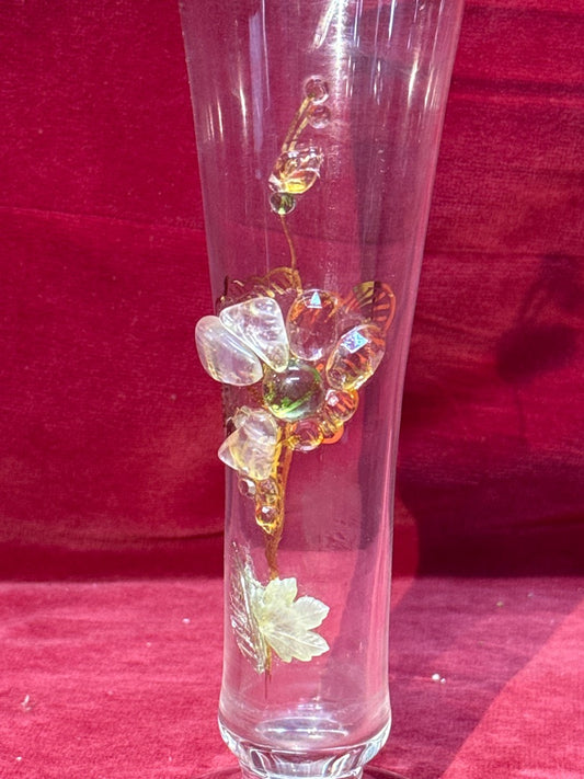 Vase soliflore verre décor floral en relief