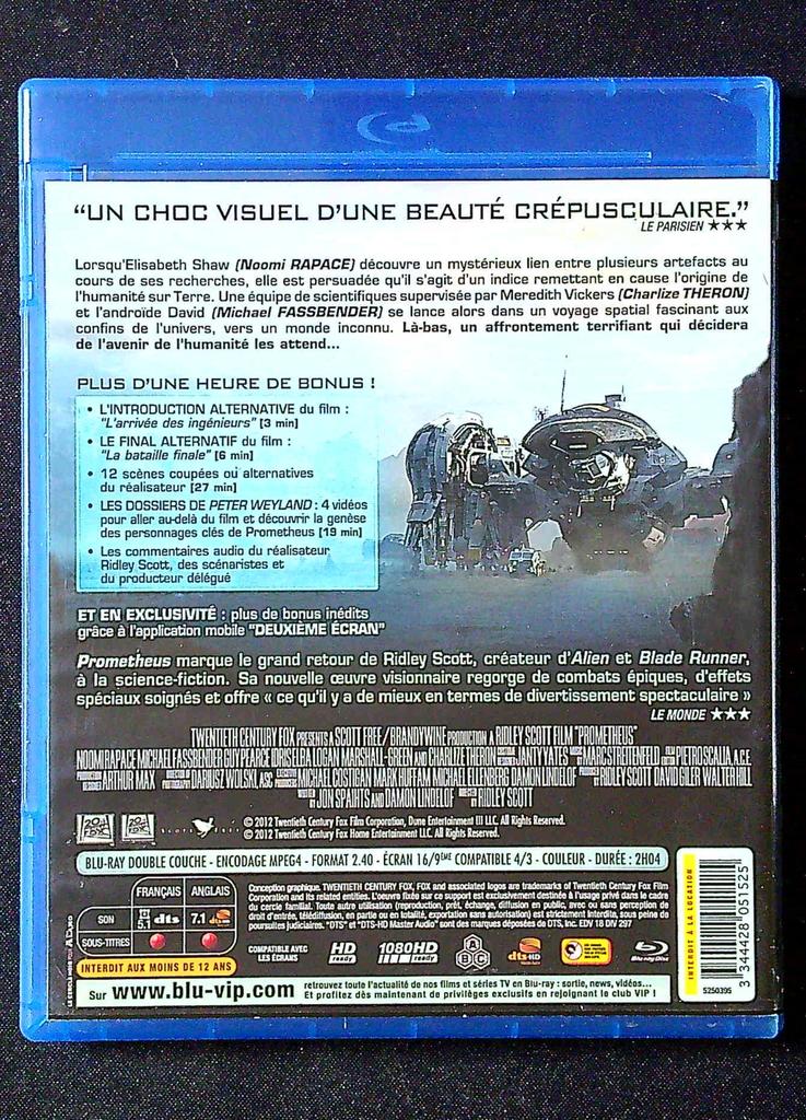 Blu-ray Prometheus – Ridley Scott – Vidéo – Film Science-fiction