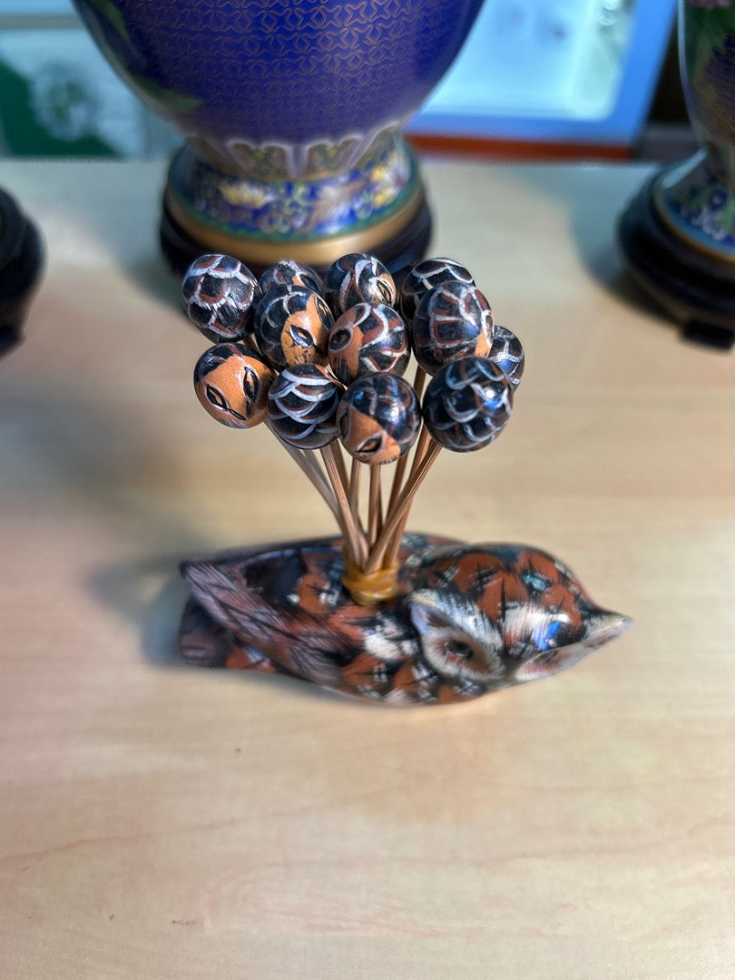 Piques Apéritif Chouette / Hibou En Bois