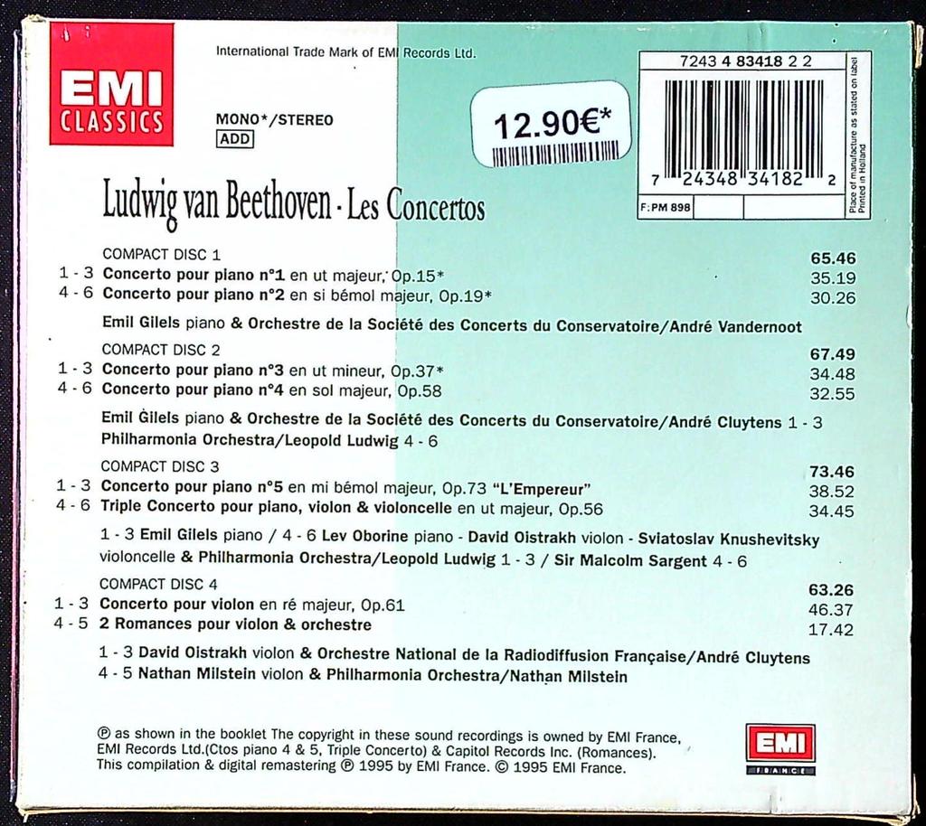 Coffret 4 Cd – Beethoven – Musique – Les Concertos Emi