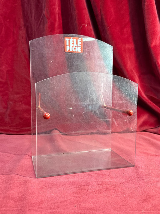 Porte-revues publicitaire Télé Poche en plastique transparent, 26 cm