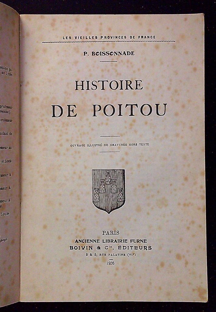 Livre Histoire de Poitou – Boissonnade – Histoire régionale