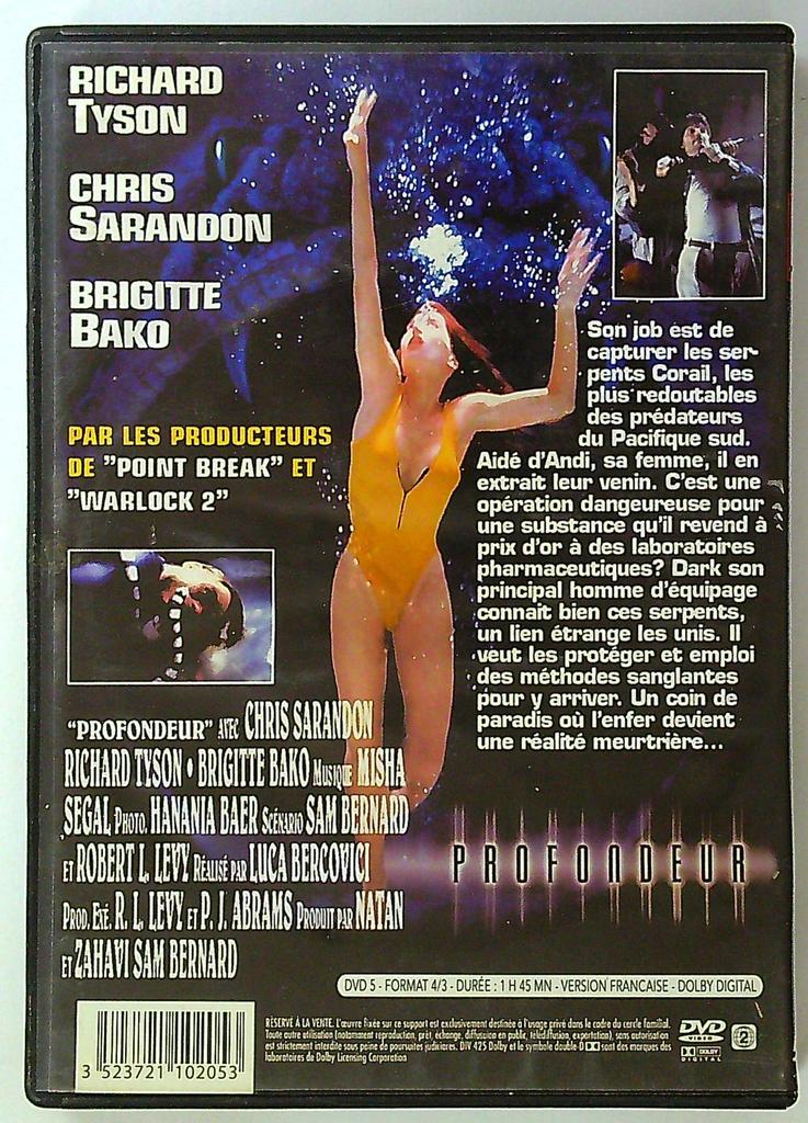 Dvd Profondeur Richard Tyson Chris Sarandon Thriller