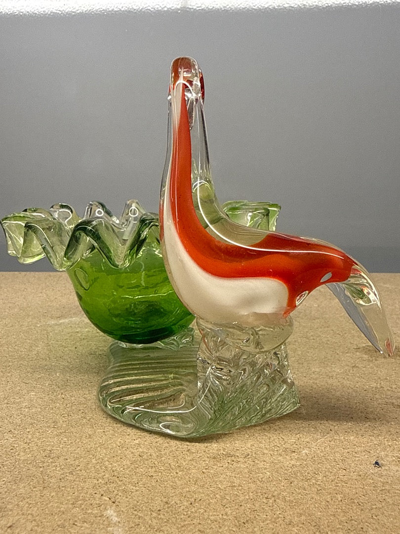 Vide-poche – Murano – Ornement – Coq en verre soufflé vert