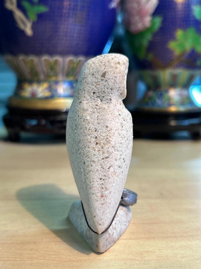 Statuette sculpté Chouette / Hibou en pierre avec sceau