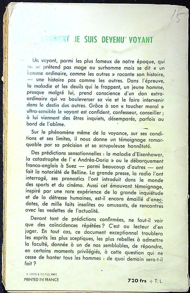 Livre – Comment je suis devenu voyant – Belline – 1959