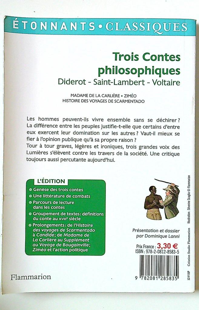 trois Contes philosophiques Diderot Voltaire Flammarion