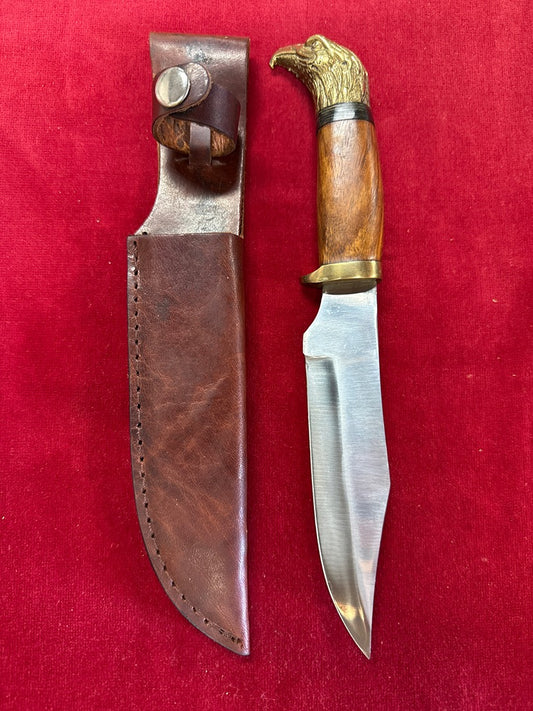 Couteau de chasse manche tête d'aigle – Étui en cuir