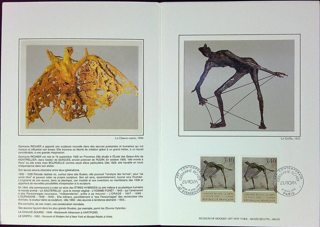 Germaine Richier Enveloppe Dépliant Timbre 1er jour Encart Fdc Yvert et Tellier