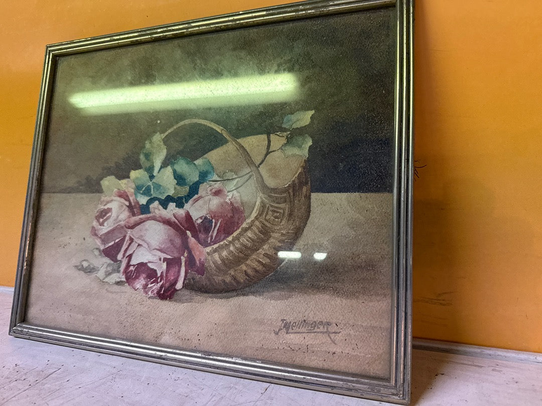 Peinture J. Mellinger – Roses et panier