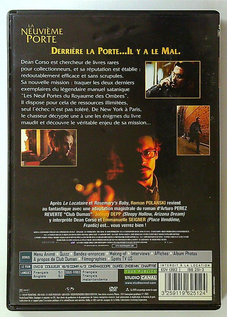 Dvd La Neuvième Porte Roman Polanski Johnny Depp