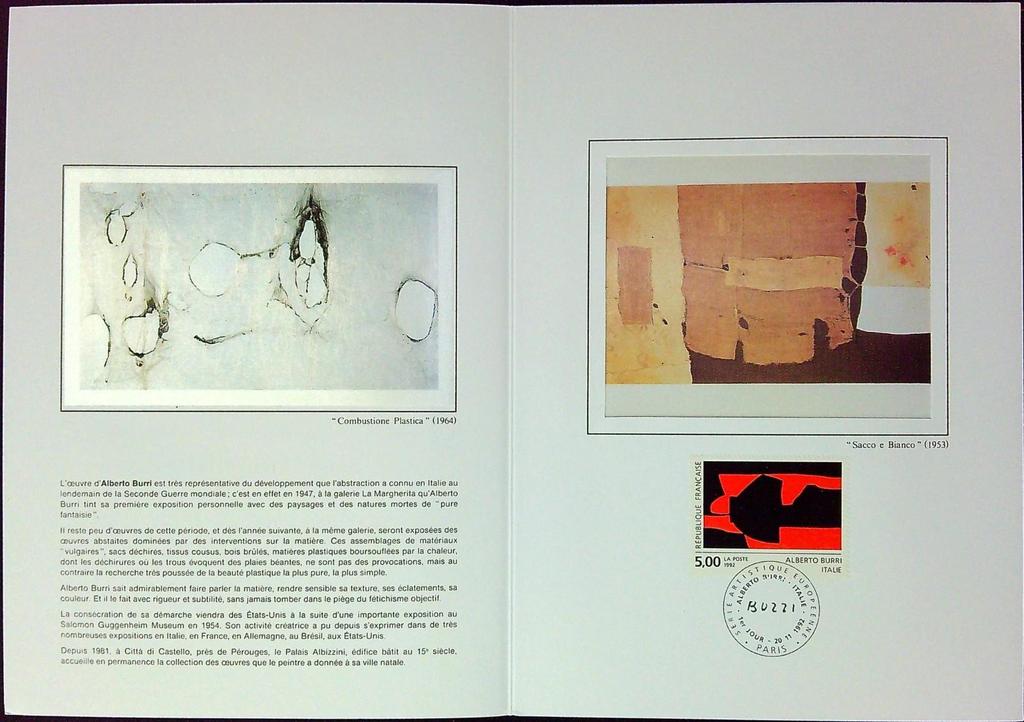 Alberto Burri Art Contemporain Enveloppe Dépliant Timbre 1er jour Encart Fdc Yvert et Tellier