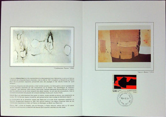 Alberto Burri Art Contemporain Enveloppe Dépliant Timbre 1er jour Encart Fdc Yvert et Tellier