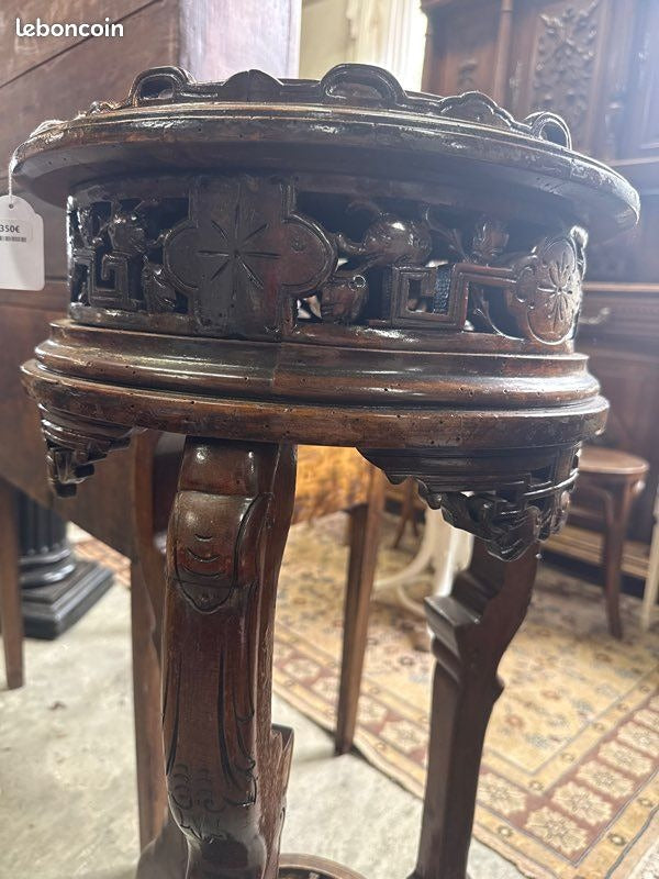 Sellette – Art d'asie – Mobilier – Bois sculpté et marbre - coffre
