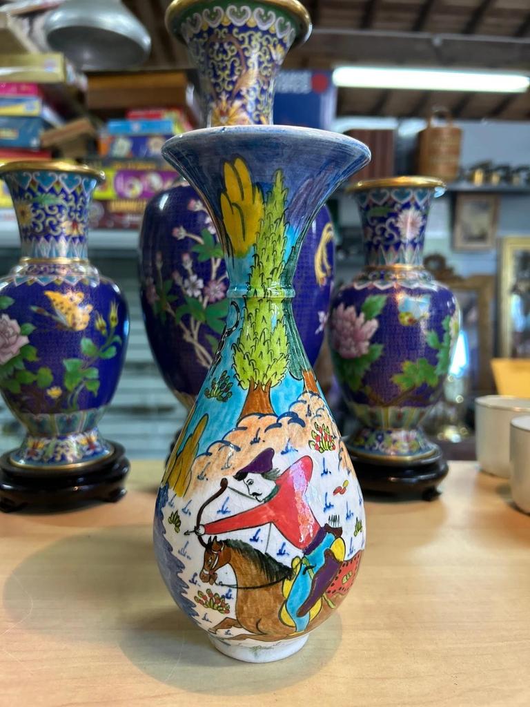 Vintage rare vase Altin Gini en Faience émaillée turque kutahya fait main signé