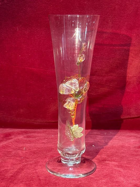 Vase soliflore verre décor floral en relief