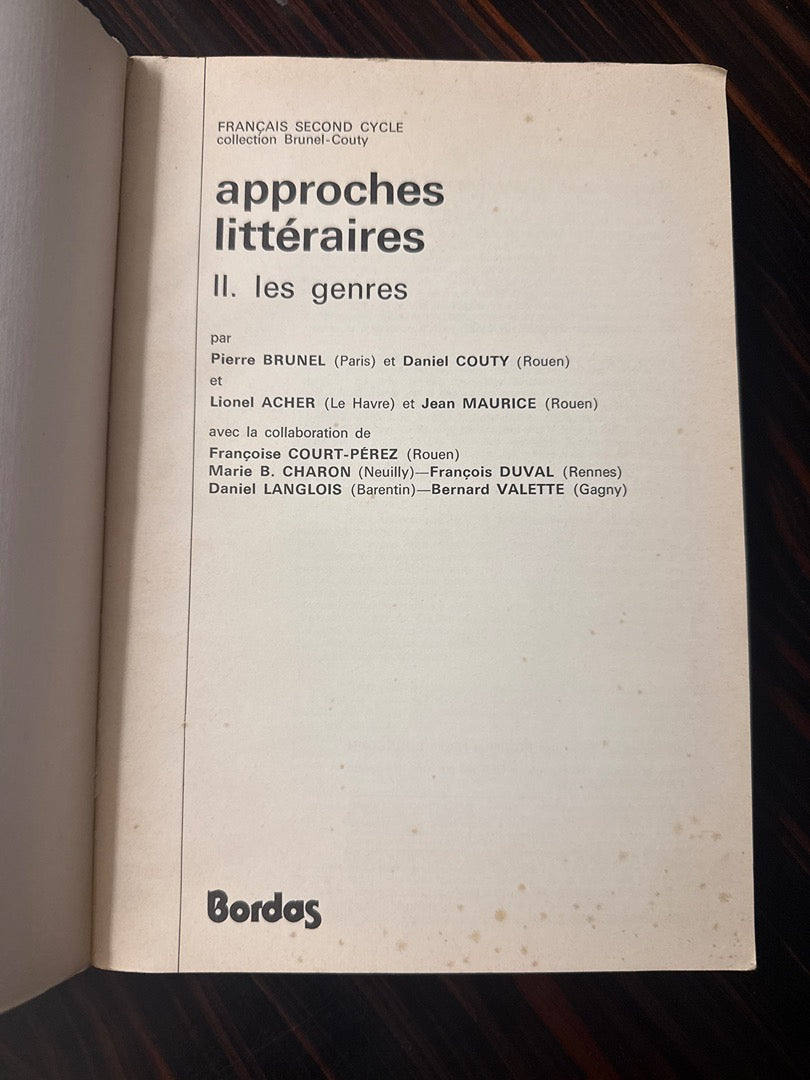 Livre – Bordas Approches Littéraires – Manuel – Français