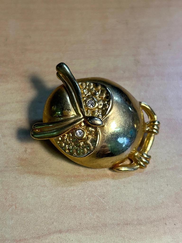 Broche dorée avec 2 petit brillants Chouette / Hibou