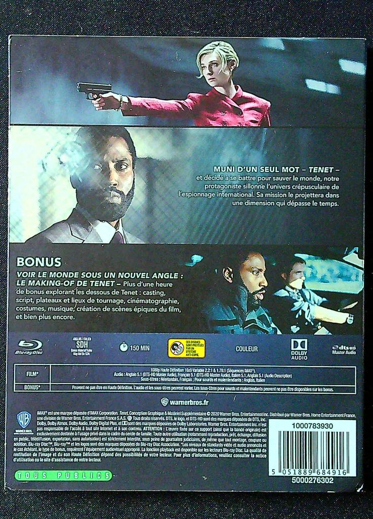 Blu-ray Tenet – Christopher Nolan – Divertissement – Film d'action