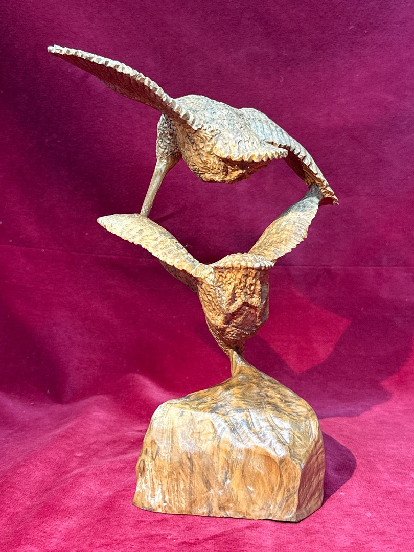 Sculpture bois oiseaux colibris Lechat 1973