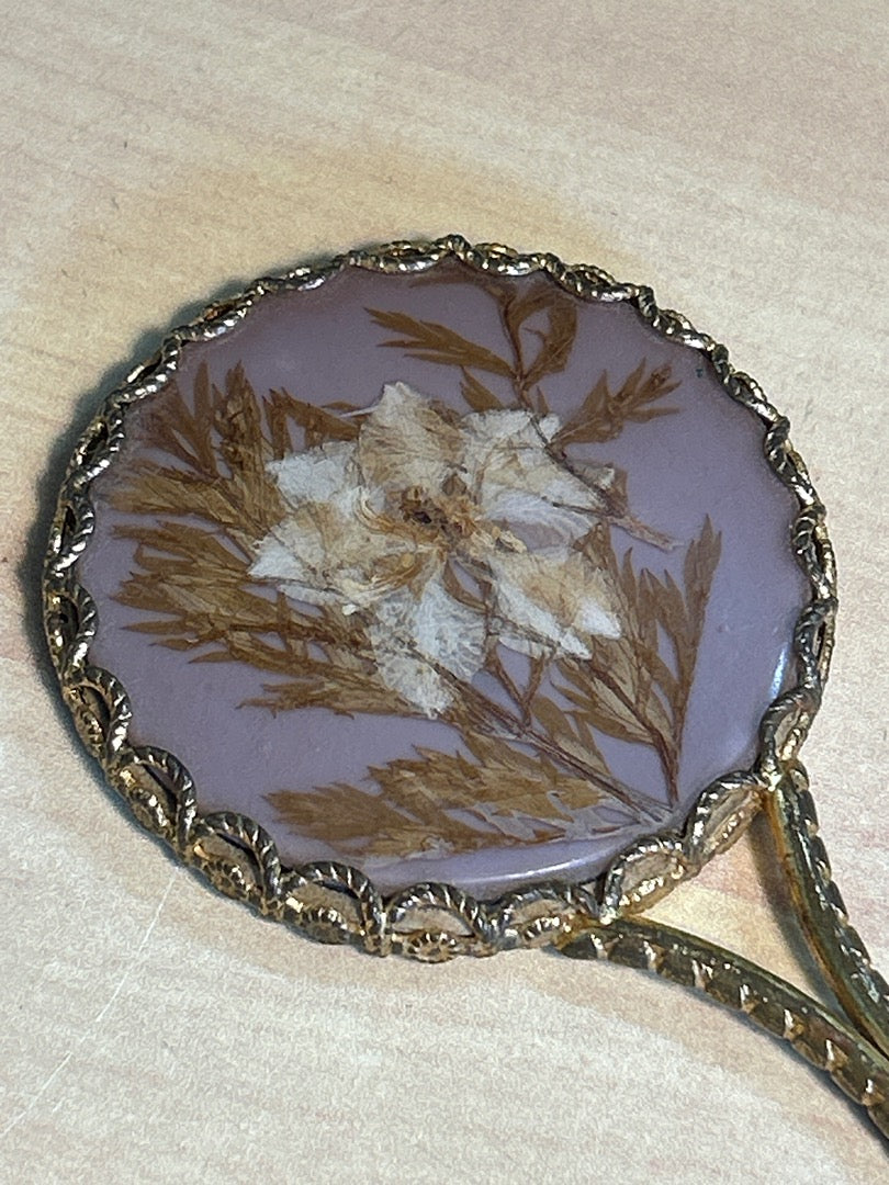 Petit miroir à main vintage fleurs séchées Miroir de courtoisie